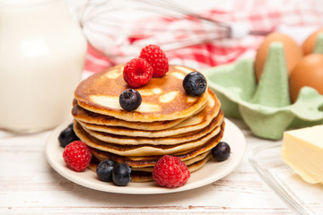 High pile of delicious pancakes