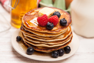 High pile of delicious pancakes