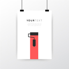 A4 / A3 format poster minimal abstract Paint Roller design with your text, paper clips and shadow EPS 10 stock vector illustration 