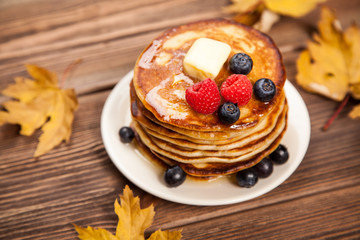 High pile of delicious pancakes