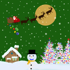 Fototapeta premium Santa Claus on sledge delivering Christmas gifts
