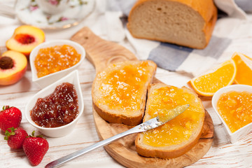 Slices of bread with jam