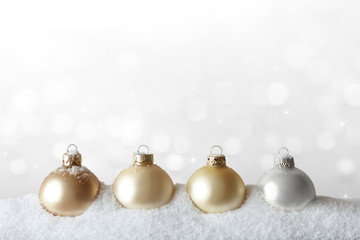 Christmas ornaments snow gold white