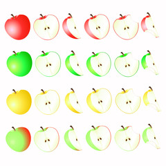 Ripe apples, Apple slices on a white background.