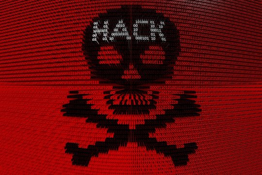 the skull and crossbones hack presented in the form of binary code