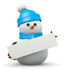 pupazzo di neve con cartello inclinato