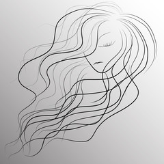 Sketch of a girl with wavy hair