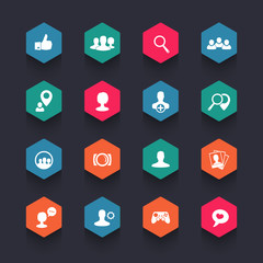 social hexagon icons with people, vector illustration