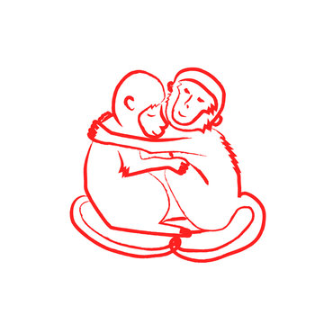 pair of hugging monkeys red