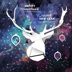 Geometric Polygonal Deer. Merry Christmas and Happy New Year concept. Holiday.design background. Paper cut style . Vector applique illustration eps10.