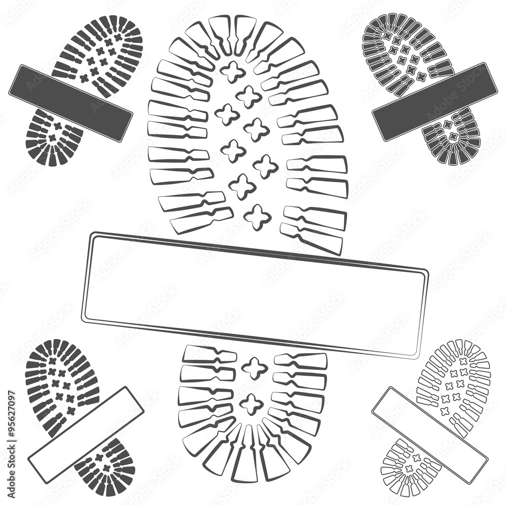 Poster set of logos with footprints of shoes. isolated vector objects on white