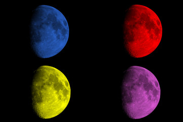Close up of multicolored moon on dark night sky 