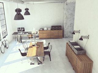 Interior design of  modern Living room. 3d rendering