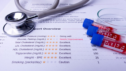 Blood in tubes with lab test result