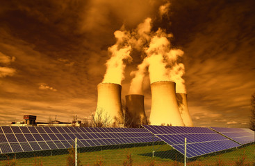 Nuclear power plant Temelin with solar panels in Czech Republic Europe