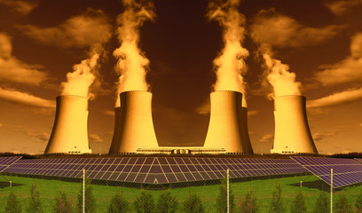 Nuclear power plant Temelin with solar panels in Czech Republic Europe