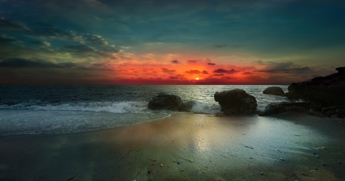 Colorful dawn over the sea.