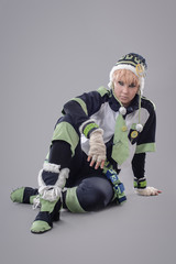 Urban girl with green lens posing in studio