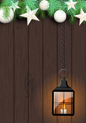 christmas theme with old black lantern, illustration
