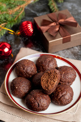 Christmas chocolate cookies with spices on a plate
