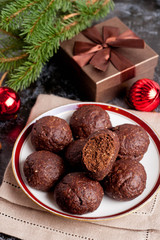 Christmas chocolate cookies with spices and brown gift