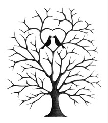Illustration of birds on a tree kissing