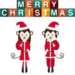 Monkey Santa Claus Girl Boy Vector Illustration