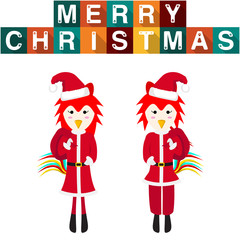 Rooster Santa Claus Girl Boy Vector Illustration