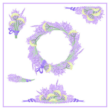 Hand-drawn Graphic Floral Set. Lavender.