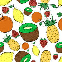 Hand Drawn Doodle Fruits Seamless Pattern