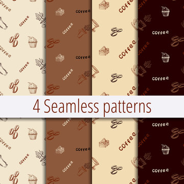 4 Seamless patterns Coffee theme