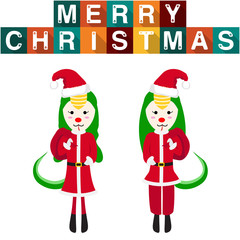 Snake Santa Claus Girl Boy Vector Illustration