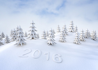 Winter forest, the inscription on the snow 2016