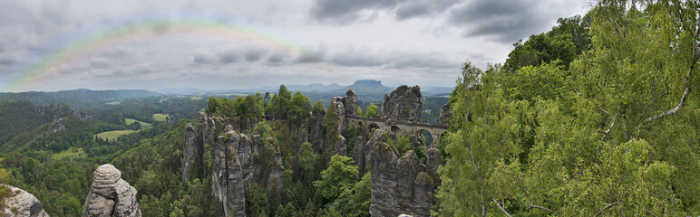 Panorama Saxon Switzerland Rainbow in the sky