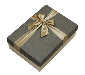 Gift box with elegant gold ribbon, isolated