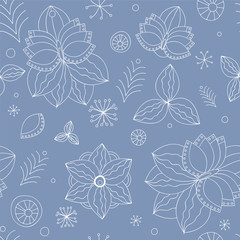 stock vector seamless blue floral  doodle  pattern.