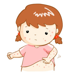 girl scratching itching rash on his body vector