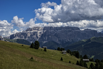 Sella mountain range in Summer, Gardena Valley, Dolomites, Italy