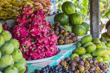 Open air fruit market in the village in Bali, Indonesia.
