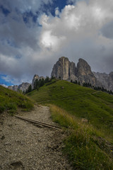 Sella mountain range from Gardena Pass, Dolomites, Italy