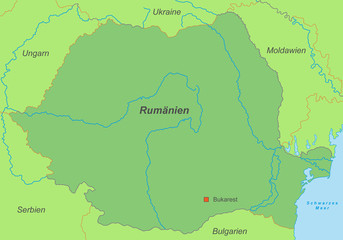 Rumänien in Grün (beschriftet) - Vektor