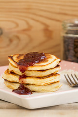Homemade pancakes with raspberry jam
