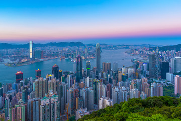 Hong Kong city view from peak at twilight