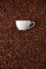 White mug at coffee beans background