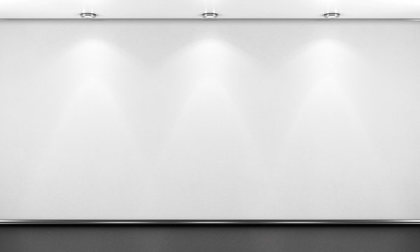Empty white room wall with lighting. 3d render image.