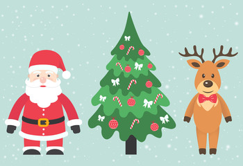 winter deer and santa claus and fir-tree