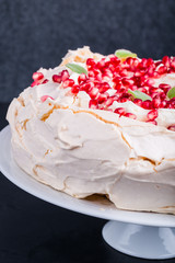 Pavlova cake with pomegranate