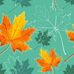 floral autumn (fall) seamless background with maple leaves 