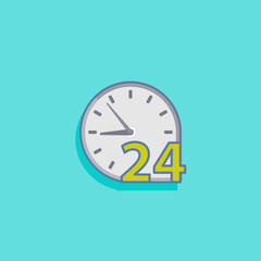 simple vector illustration with open 24 hours a day icon