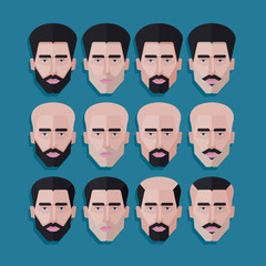 Fototapeta premium vector set of male faces in flat polygonal style